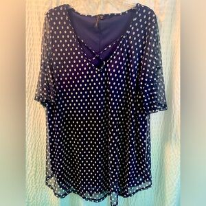 3X Lined Tunic- Navy polka dots with bell sleeves (Obsession)
